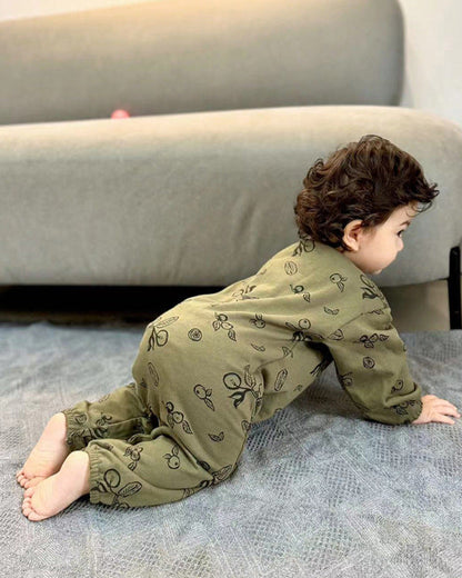 Fruit Printed Soft Cotton Long Sleeve Baby Jumpsuits