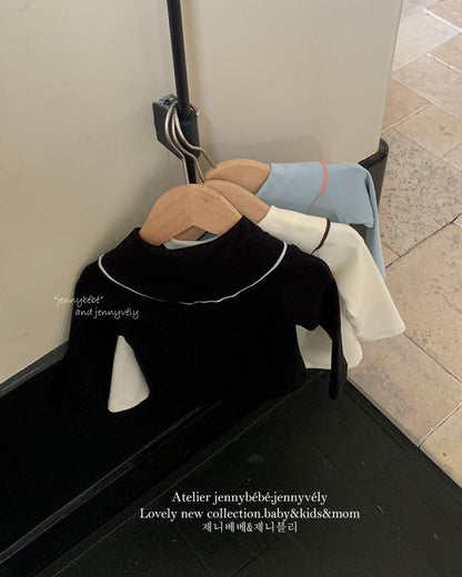 Knotted Bow Collar Cotton Long Sleeve Baby Top