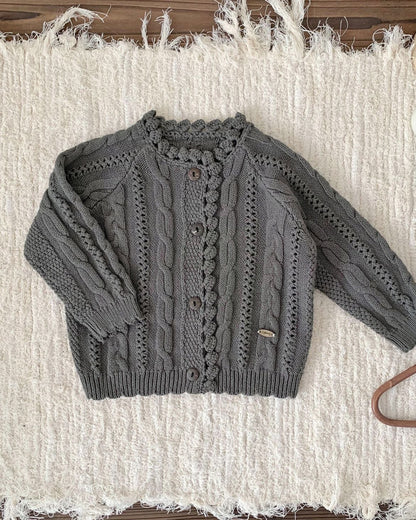 Solid Color Cable-Knit Buttoned Baby Sweater Cardigan