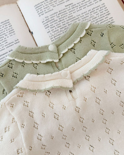 Hollow Knitted Layered Long Sleeve Baby Girl Dress
