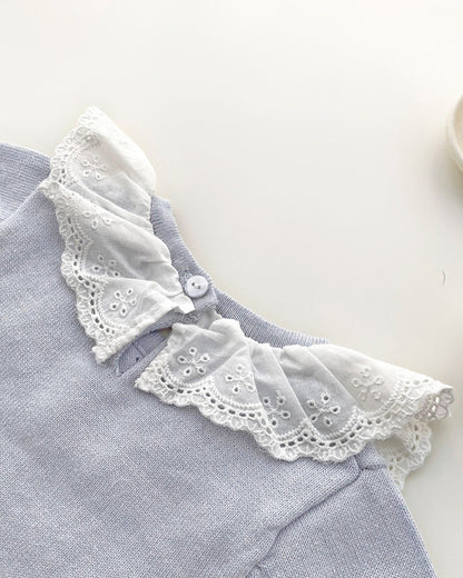 Sweet Ruffled Lace Collar Knitted Baby Romper