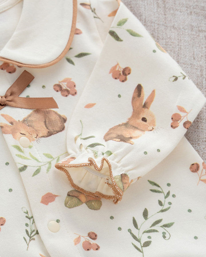 Sweet Collar Rabbit Pattern Soft Cotton Baby Jumpsuits