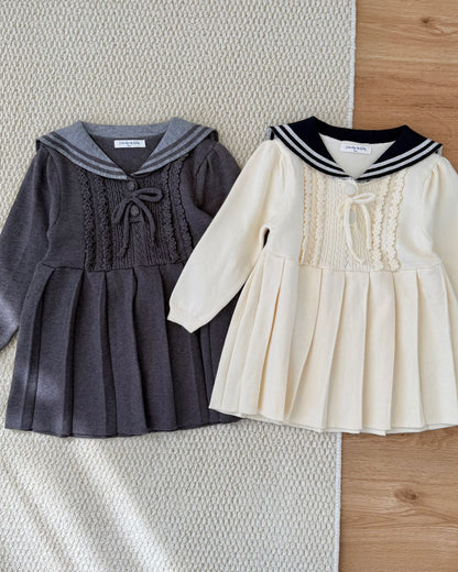 Lapel Pleated Knitted Baby Girl Dress