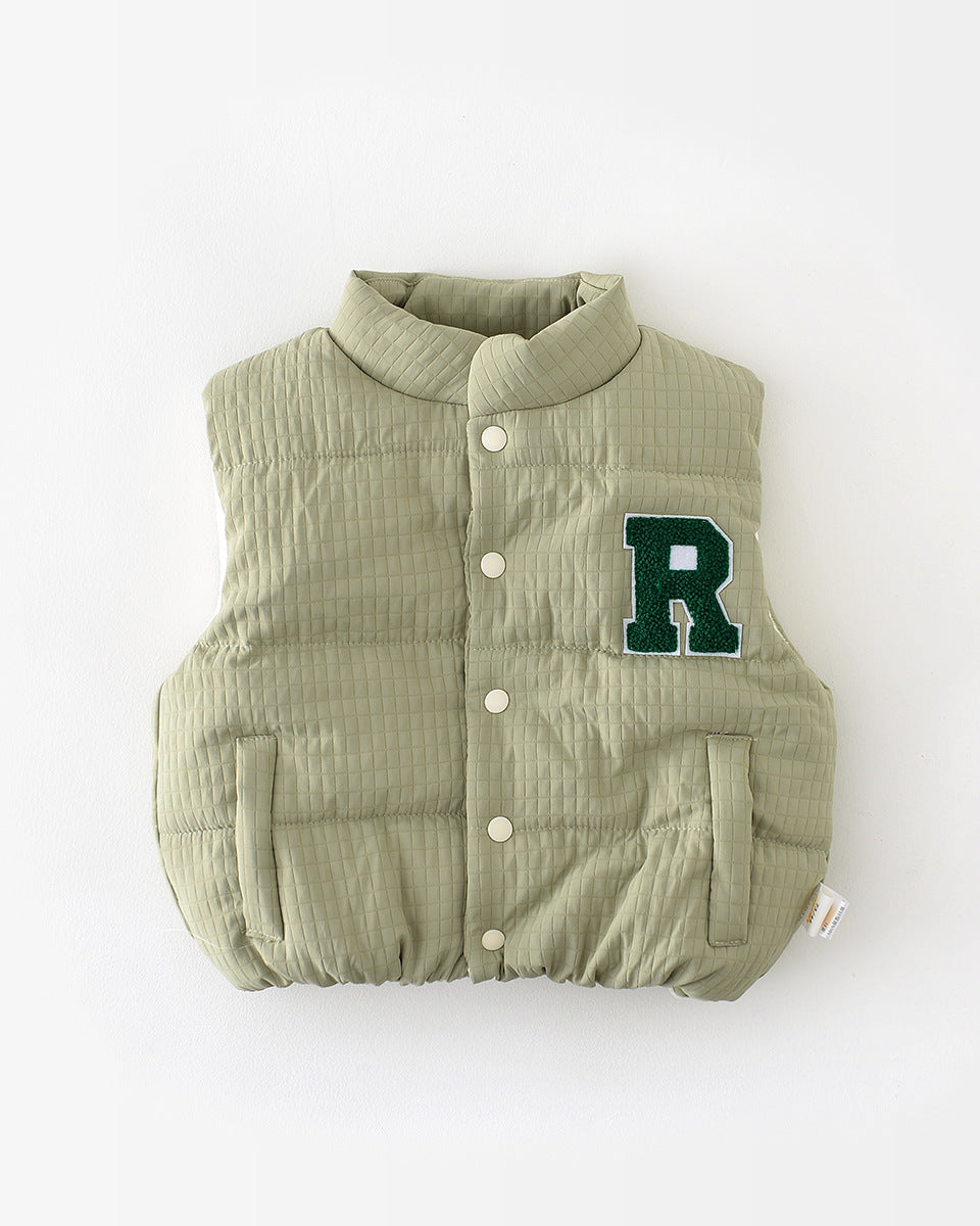 Fleece Letter R Sleeveless Baby Puffer Vest
