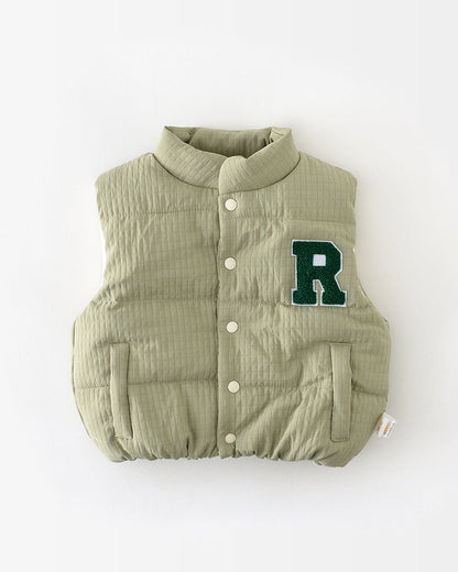 Fleece Letter R Sleeveless Baby Puffer Vest
