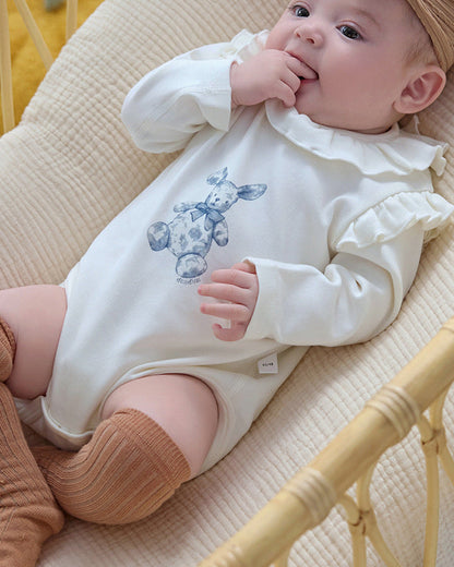 Rabbit Pattern Ruffled Collar Baby Romper