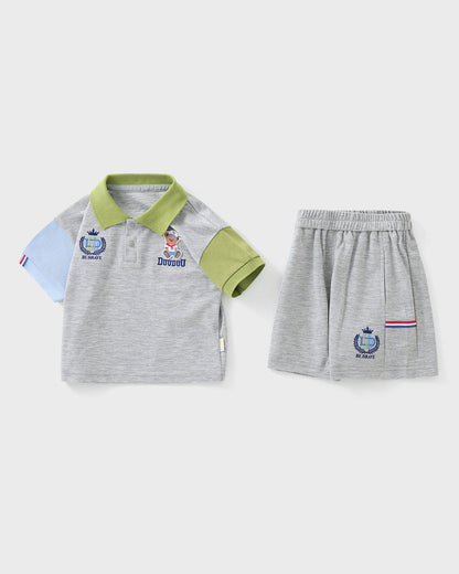 Bear Color Block Short Sleeve Baby 2pcs Set