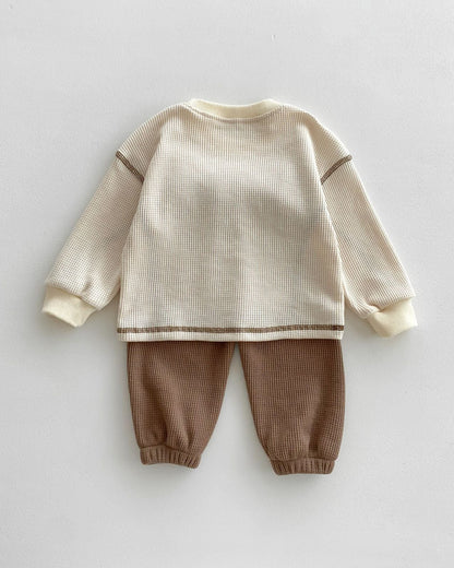 Casual Waffled Baby Sweatshirt Pants 2pcs Set