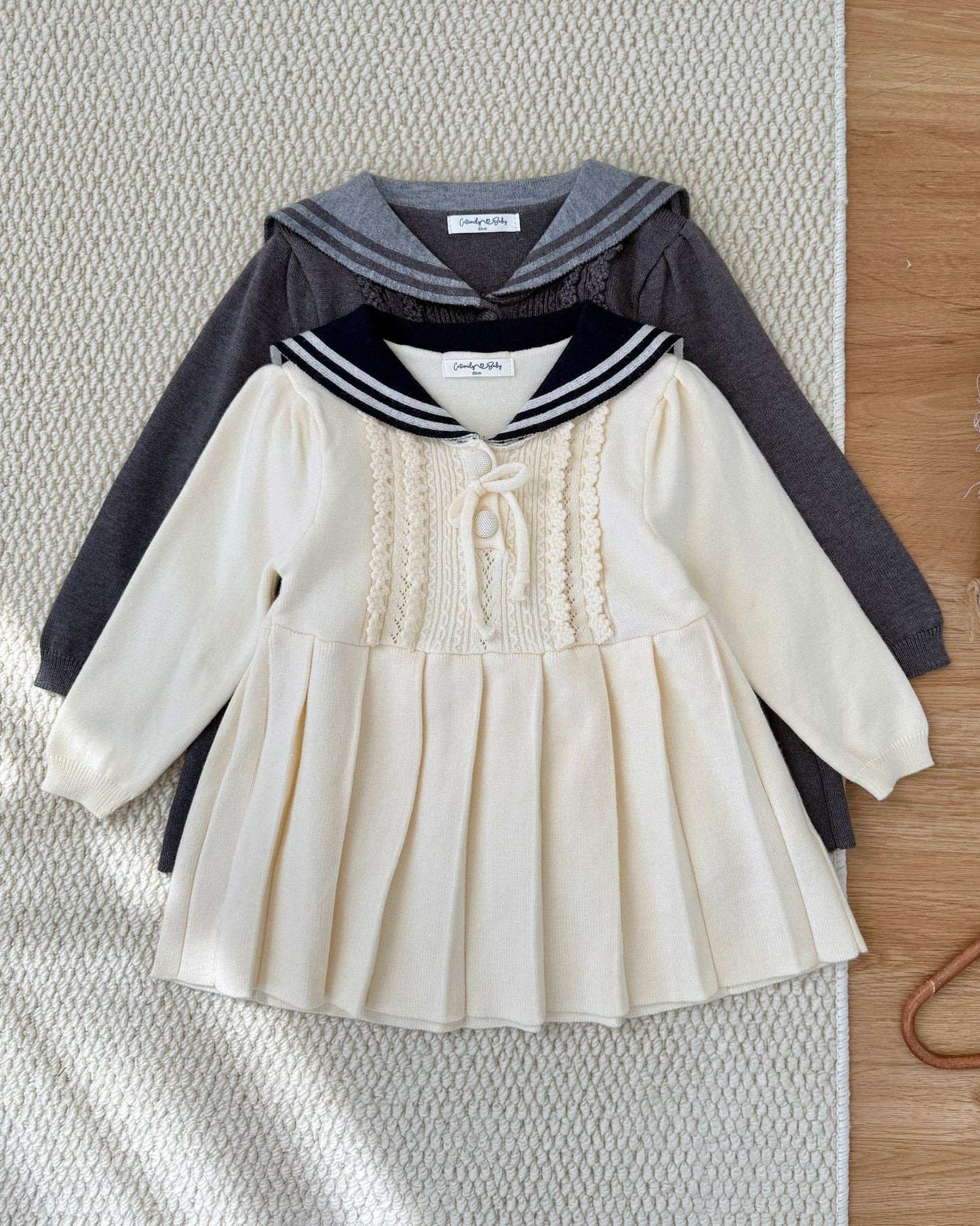 Lapel Pleated Knitted Baby Girl Dress