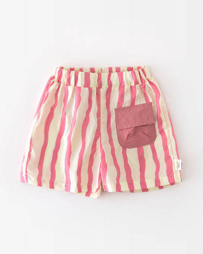 Casual Striped Pocket Design Baby Short Pants/Set