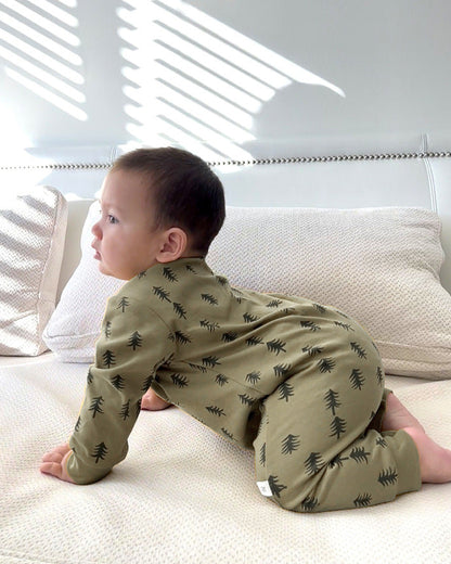 Tree Moon Printed Cotton Long Sleeve Baby Jumpsuits