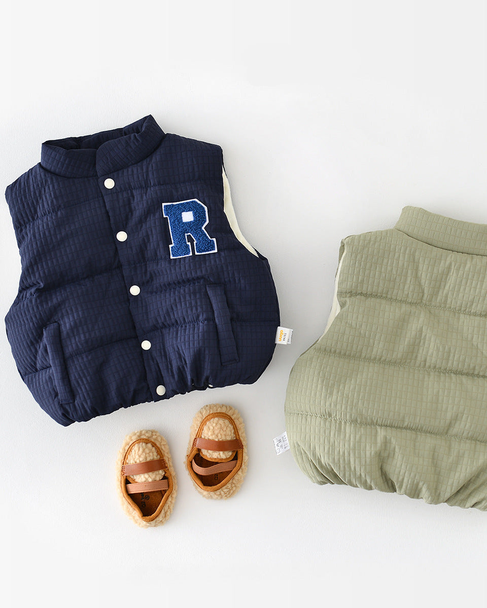 Fleece Letter R Sleeveless Baby Puffer Vest
