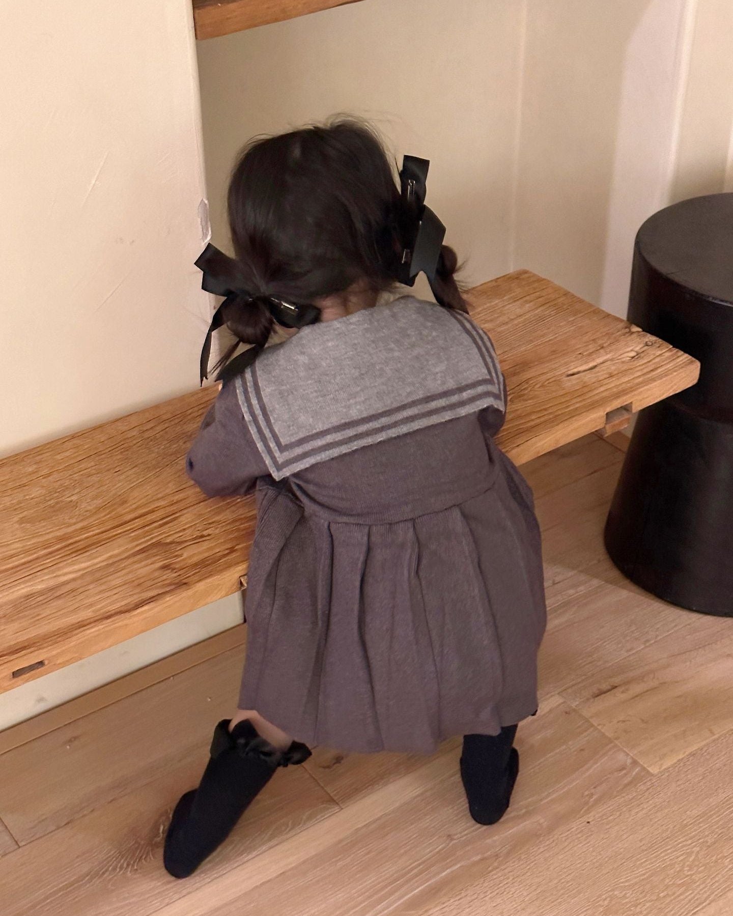 Lapel Pleated Knitted Baby Girl Dress