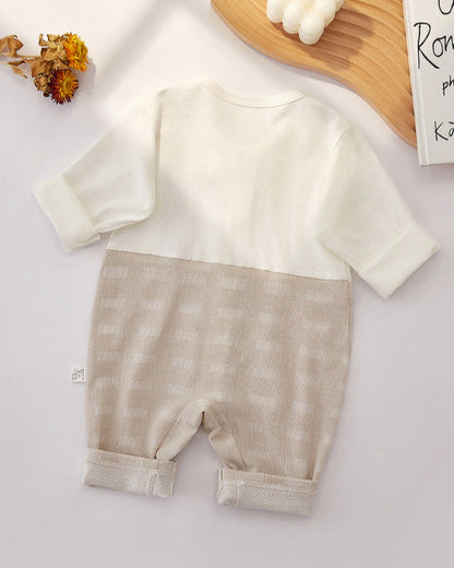Bow Strap Decor Cotton Long Sleeve Baby Jumpsuits