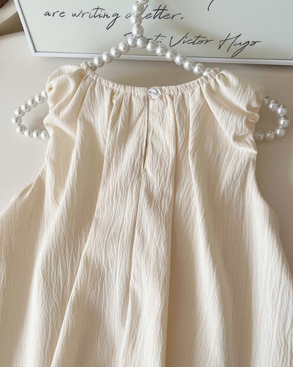 Beige Sweet Bow Decor Girl Dress/Outfit