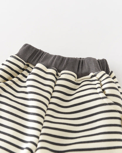 犬柄ストライプベビーパーカーパンツ2点セット