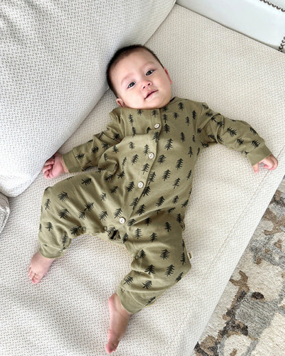 Tree Moon Printed Cotton Long Sleeve Baby Jumpsuits