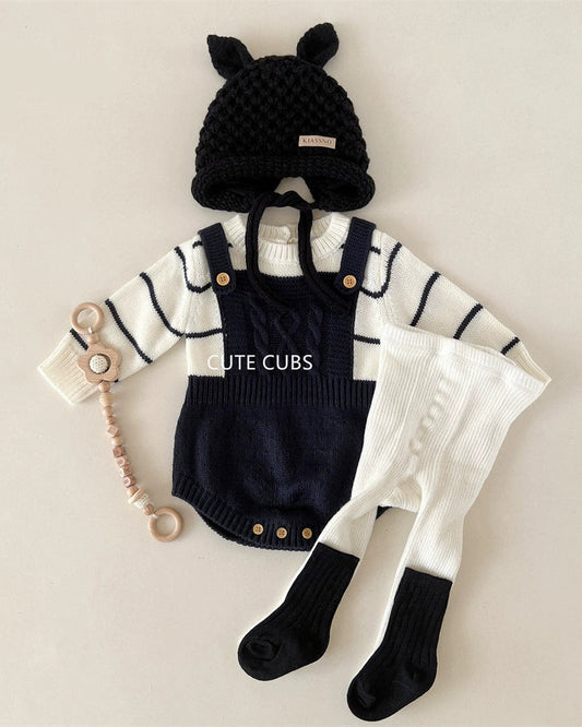 Fake Two Pieces Striped Knitted Baby Romper