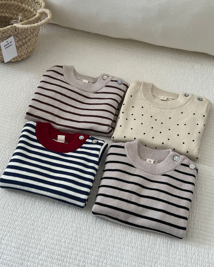 Casual Dot Striped Pattern Knitted Baby Sweater