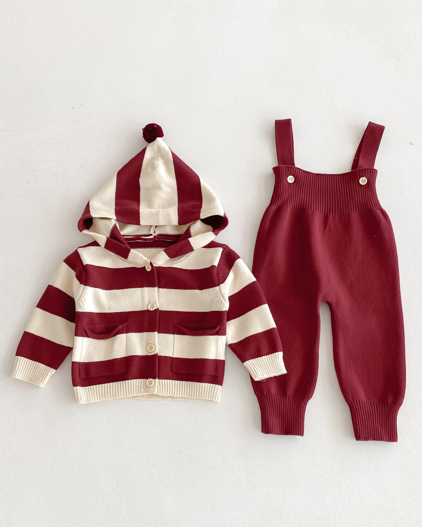 Casual Striped Knitted Baby Cardigan Jumpsuits Set