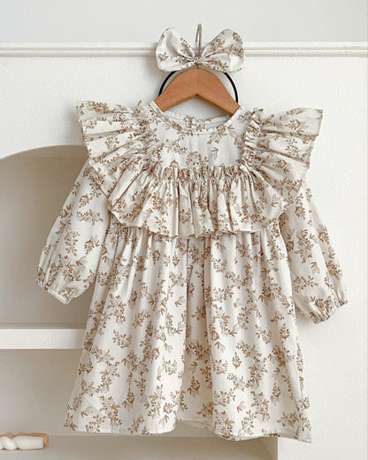 Ruffled Collar Floral Girl Dress/Baby Romper