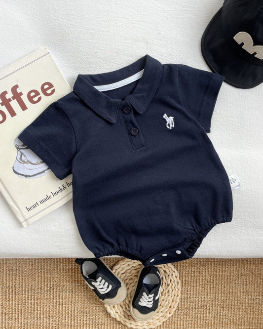 Casual Solid Color Polo Baby Romper/Jumpsuits