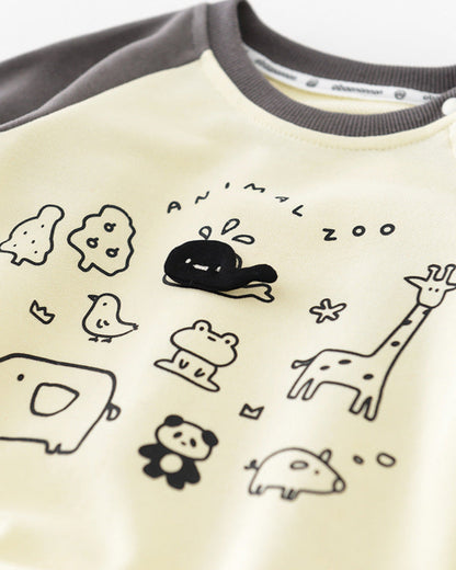 Zoo Pattern Color Block Long Sleeve Baby Jumpsuits