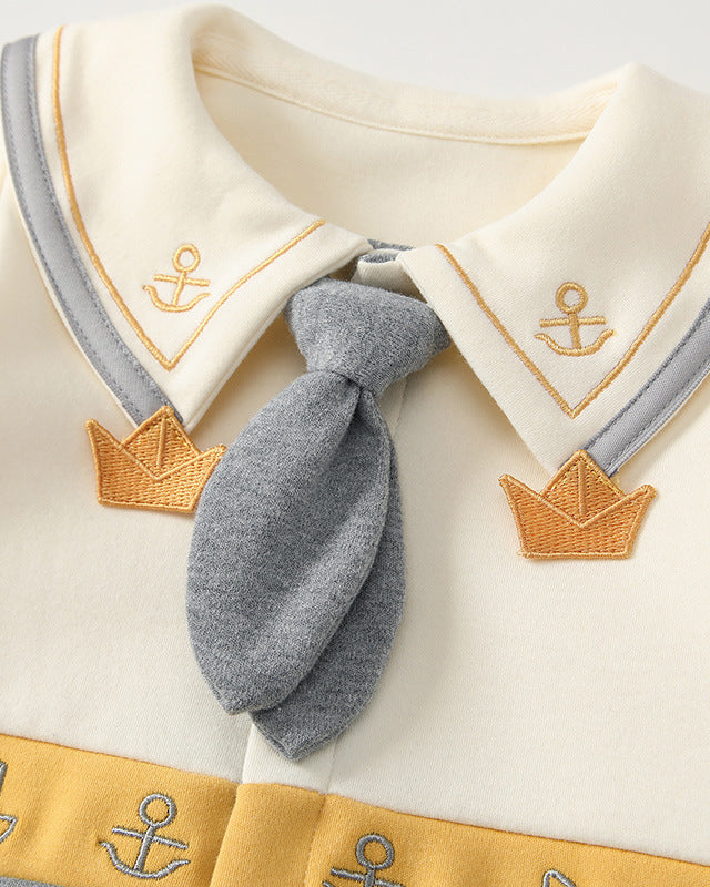 Tie Decor Navy Collar Baby Long Sleeve Jumpsuits