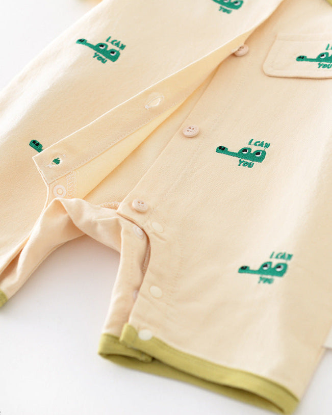 Crocodile Embroidered Short Sleeve Baby Jumpsuits