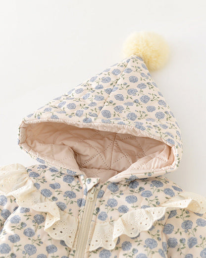 花柄レースのジップ付きベビーフード付きジャンプスーツ