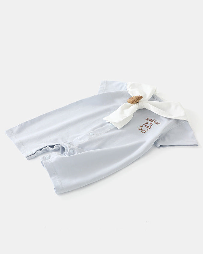 Rabbit Bear Scarf Short Sleeve Baby Jumpsuits