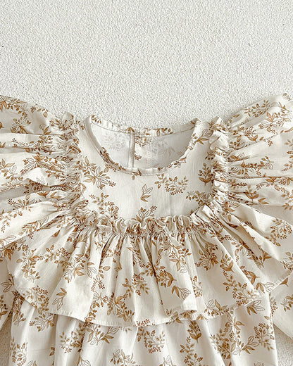 Ruffled Collar Floral Girl Dress/Baby Romper