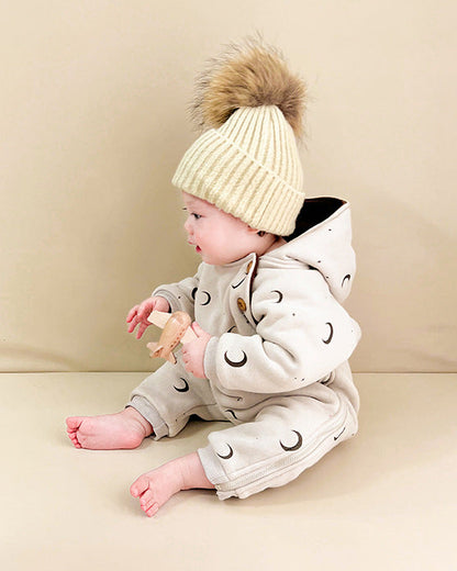 Tree Moon Warm Fleece Hooded Baby Jumpsuits