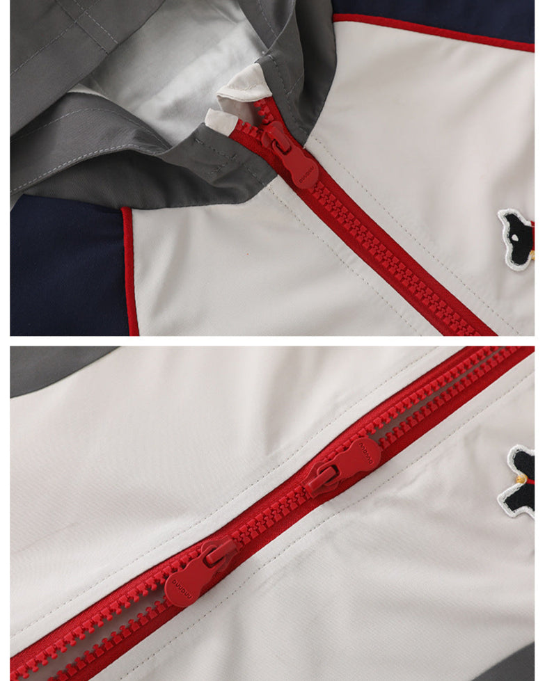 Color Block Zipped Long Sleeve Baby Hooded Jumpsuits