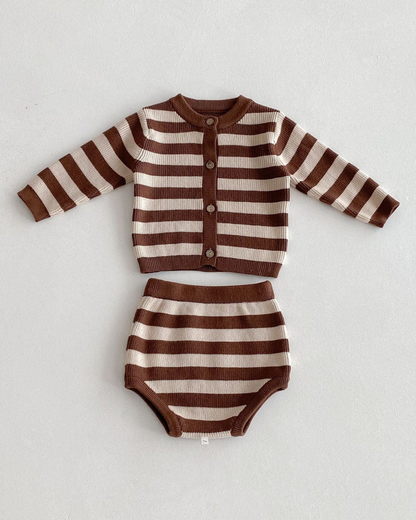 Striped Knitted Baby Cardigan Short Pants 2pcs Set