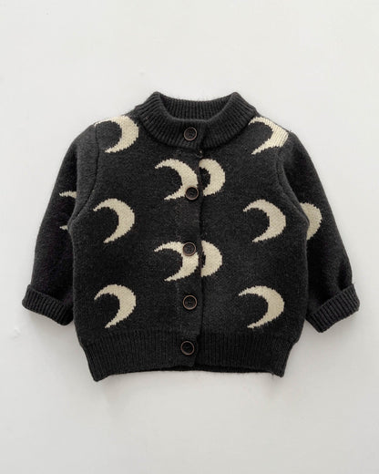 Moon Printed Knitted Baby Long Sleeve Cardigan Jumpsuits