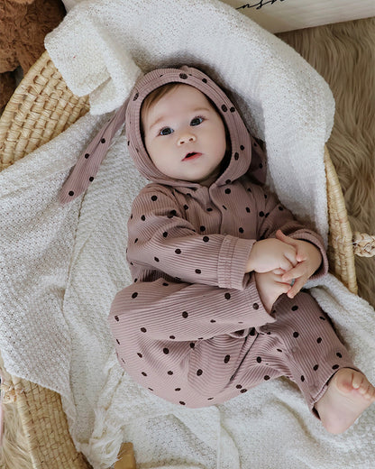 Cotton Polka Dot Ear Hooded Baby Jumpsuits