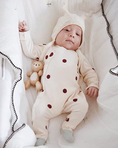 Moon Dot Cotton Foot-covering Baby Jumpsuits with Hat