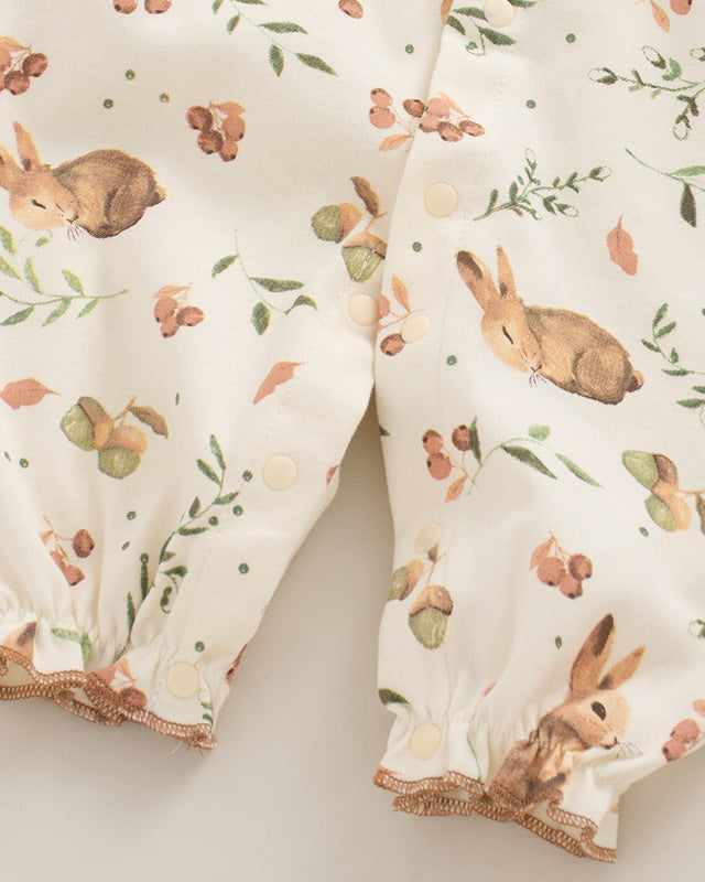 Sweet Collar Rabbit Pattern Soft Cotton Baby Jumpsuits