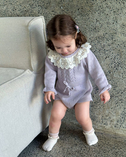 Sweet Lace Collar Knitted Long Sleeve Baby Romper