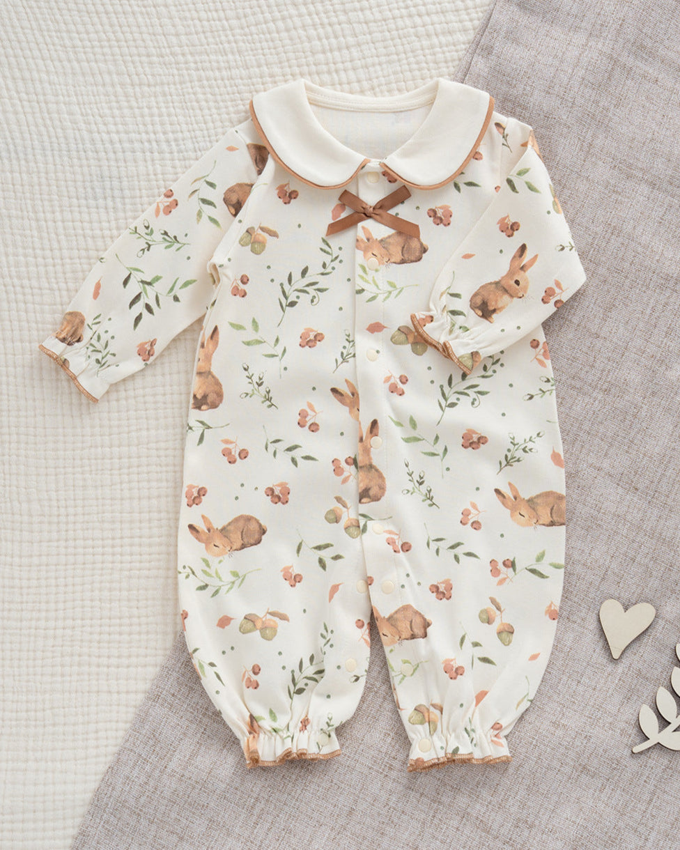 Sweet Collar Rabbit Pattern Soft Cotton Baby Jumpsuits