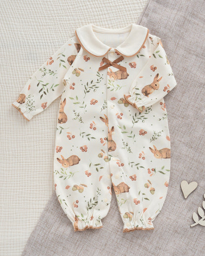 Sweet Collar Rabbit Pattern Soft Cotton Baby Jumpsuits