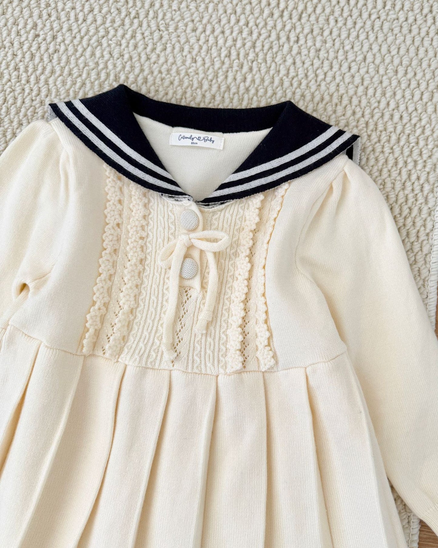 Lapel Pleated Knitted Baby Girl Dress