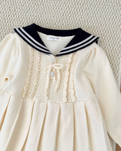 Lapel Pleated Knitted Baby Girl Dress