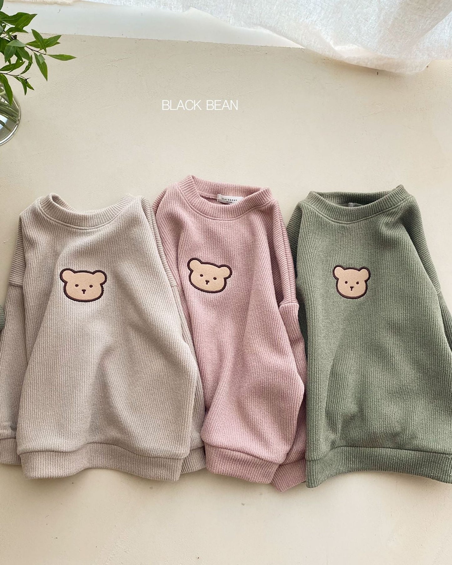Solid Color Bear Baby Hoodie Pants 2pcs Set