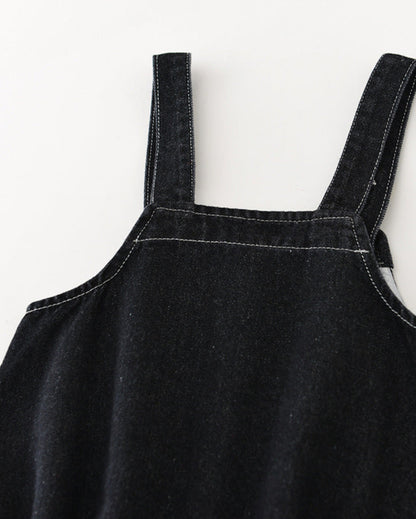 Solid Color Buttoned Denim Baby Overalls