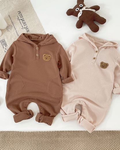 Bear Head Hooded Long Sleeve Baby Jumpsuits