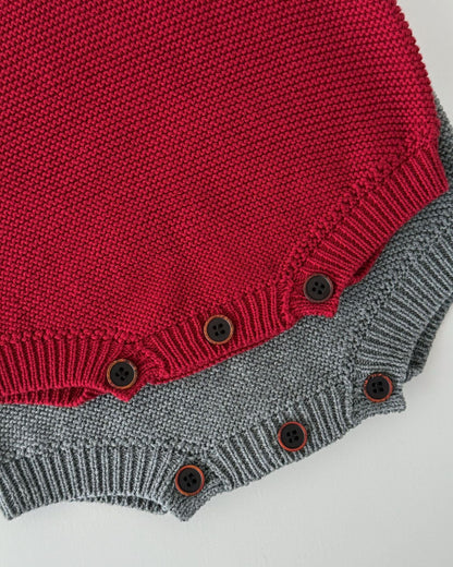 Tie Decor Long Sleeve Knitted Baby Romper