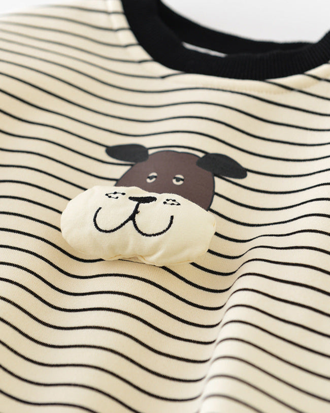 Fleece Striped Dog Decor Baby Sweatshirt Pants