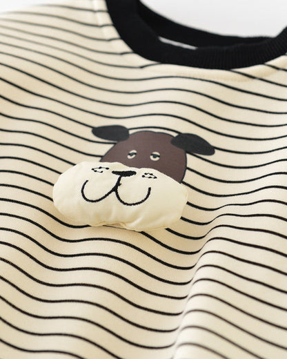 Fleece Striped Dog Decor Baby Sweatshirt Pants